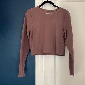 Abercrombie & Fitch Cropped Long Sleeve Contour Tee Deep Taupe Small